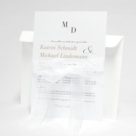 Einladungskarte mit weiß Briefumschlag Vaxholm mit band vorderseite