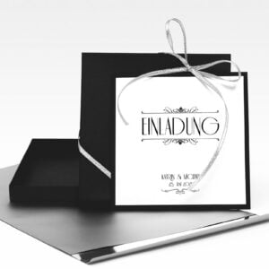 Einladungskarte Silber Hochzeit mit Schwarze Schachtel und Folienumschlag Kleiner silberfarbener