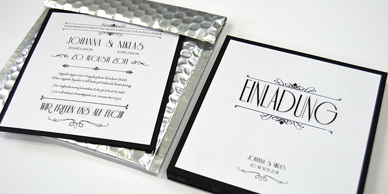 Einladungskarte Silber Hochzeit seite 1-2 mit Luftpolsterumschlag Silber