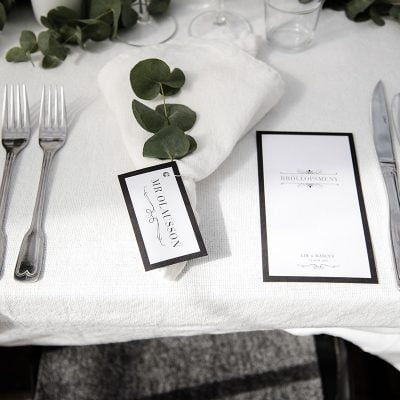 Tischkarte Silber und Menükarte Silber