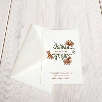 Danksagungskarte Pfingstrose Ivory small mit Umschlag
